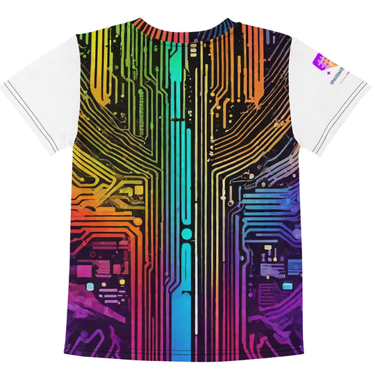 Cyberpunk Rainbow Kids Crew Neck T-Shirt, Everyday AI-Designed 186, view 2