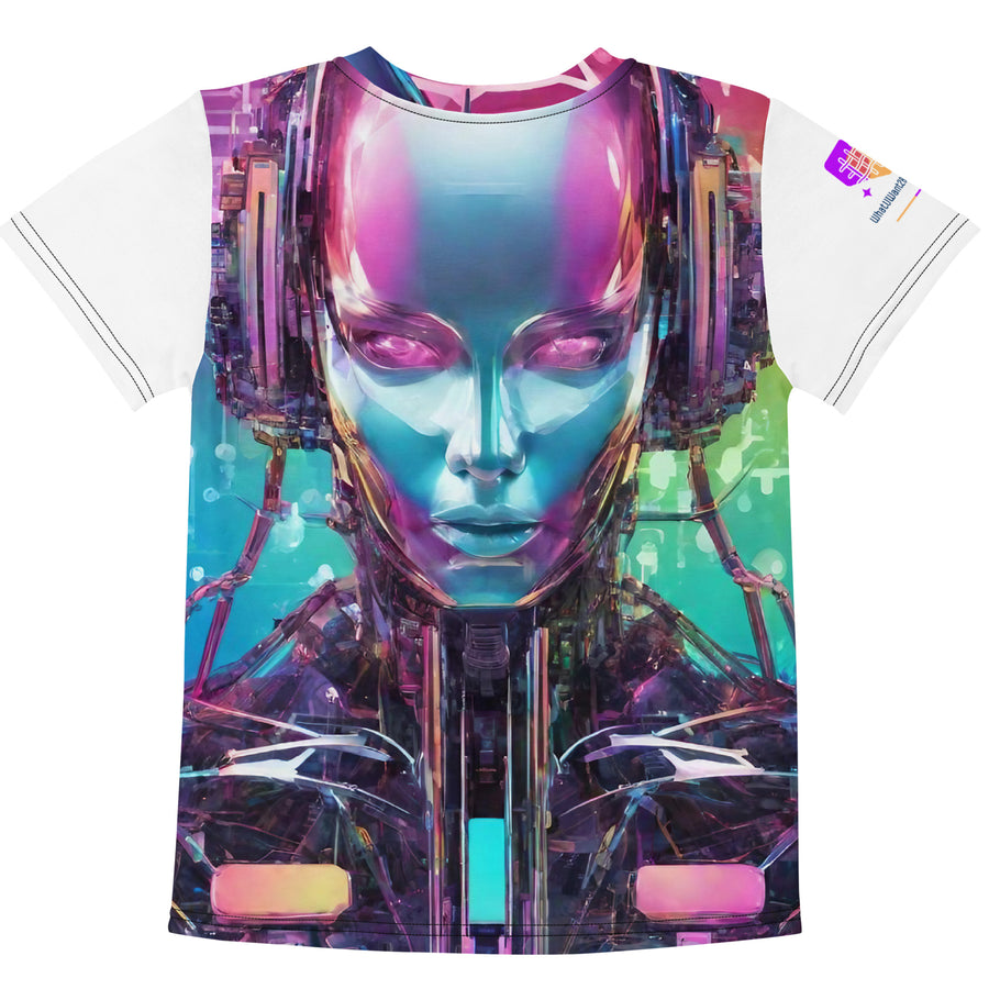 Cyberpunk Rainbow Kids Crew Neck T-Shirt, Everyday AI-Designed 188, view 2