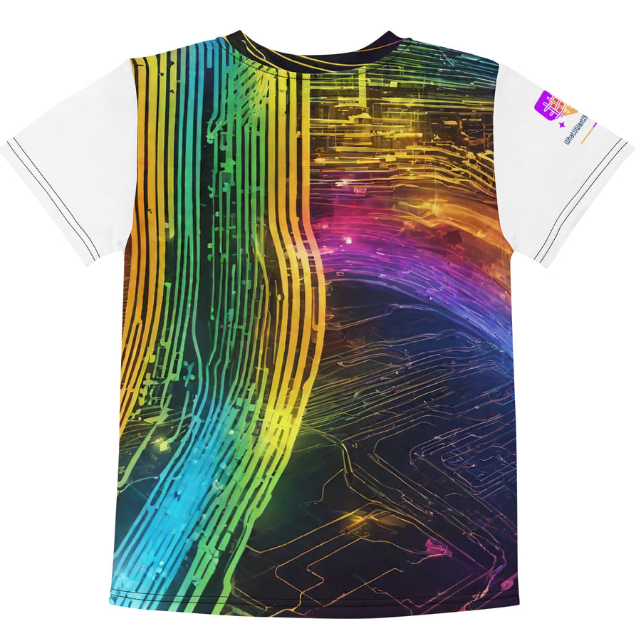 Cyberpunk Rainbow Kids Crew Neck T-Shirt, Everyday AI-Designed 191, view 2