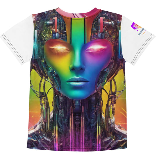 Cyberpunk Rainbow Kids Crew Neck T-Shirt, Everyday AI-Designed 192, view 2