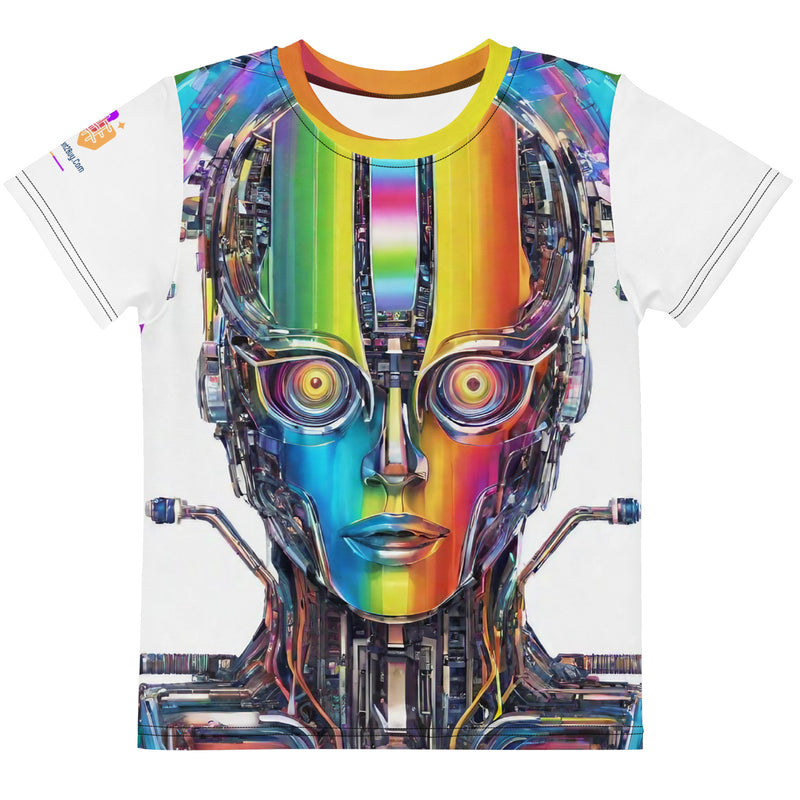 Cyberpunk Rainbow Kids Crew Neck T-Shirt, Everyday AI-Designed 181, main view