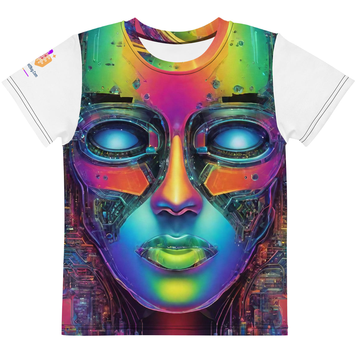 Cyberpunk Rainbow Kids Crew Neck T-Shirt, Everyday AI-Designed 182, main view