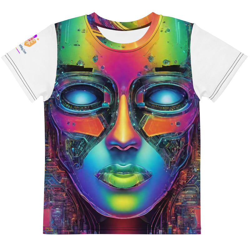 Cyberpunk Rainbow Kids Crew Neck T-Shirt, Everyday AI-Designed 182, main view