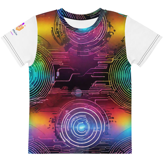 Cyberpunk Rainbow Kids Crew Neck T-Shirt, Everyday AI-Designed 183, main view