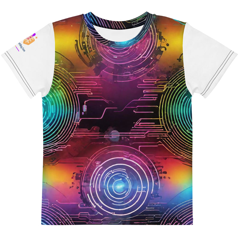 Cyberpunk Rainbow Kids Crew Neck T-Shirt, Everyday AI-Designed 183, main view