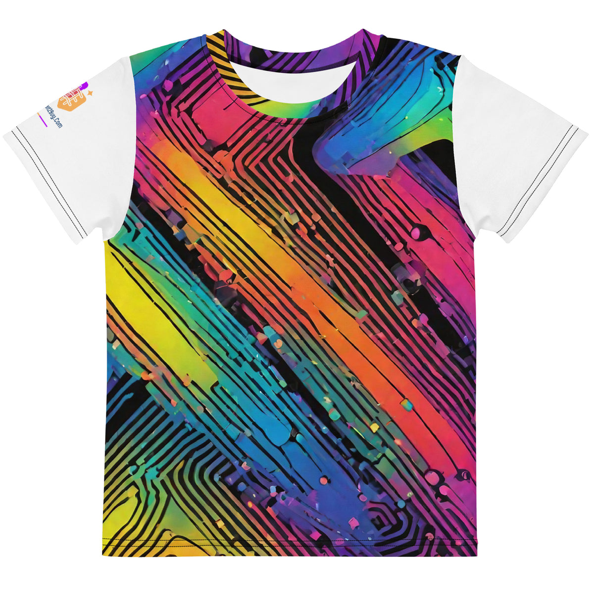 Cyberpunk Rainbow Kids Crew Neck T-Shirt, Everyday AI-Designed 185, main view