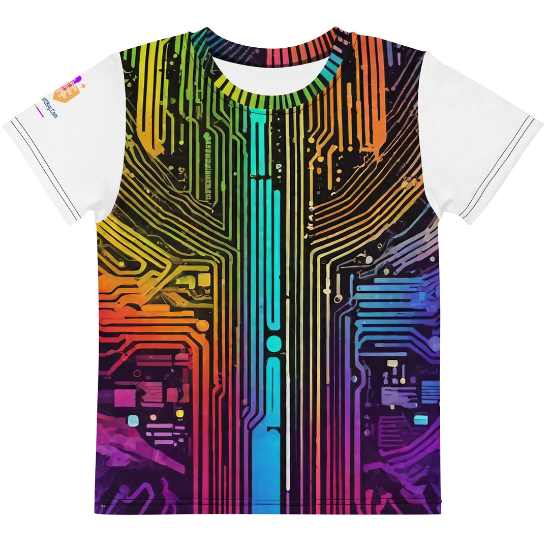 Cyberpunk Rainbow Kids Crew Neck T-Shirt, Everyday AI-Designed 186, main view