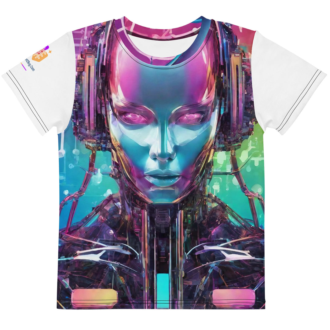 Cyberpunk Rainbow Kids Crew Neck T-Shirt, Everyday AI-Designed 188, main view