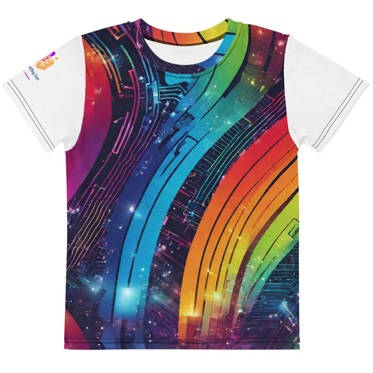 Cyberpunk Rainbow Kids Crew Neck T-Shirt, Everyday AI-Designed 189, main view