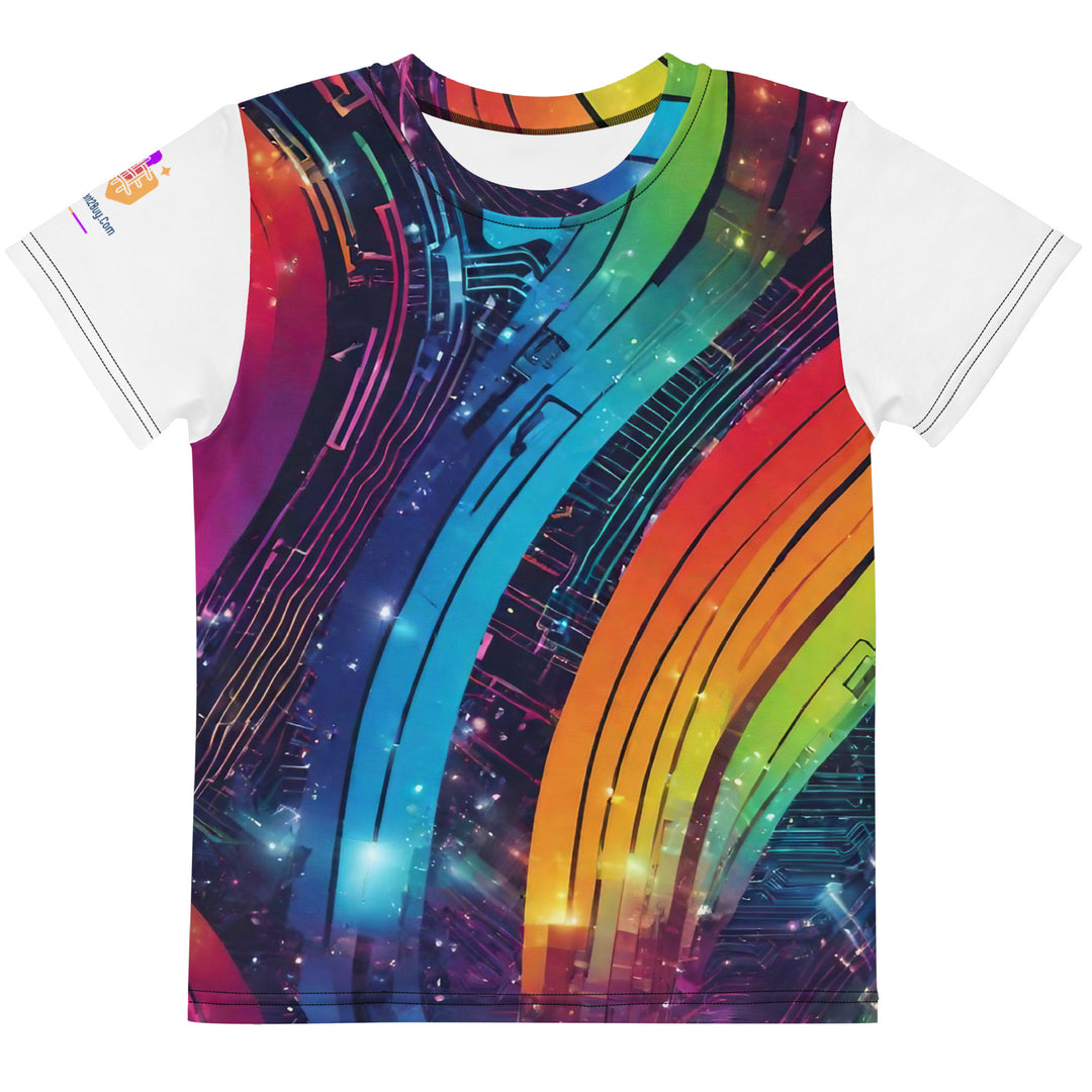 Cyberpunk Rainbow Kids Crew Neck T-Shirt, Everyday AI-Designed 189, main view