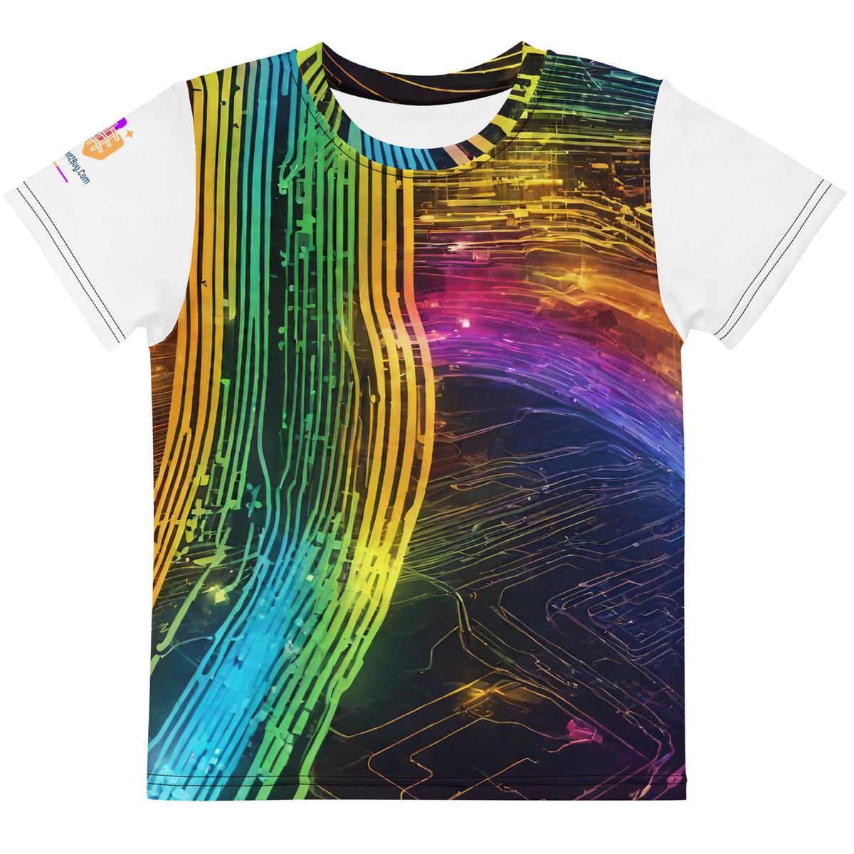 Cyberpunk Rainbow Kids Crew Neck T-Shirt, Everyday AI-Designed 191, main view