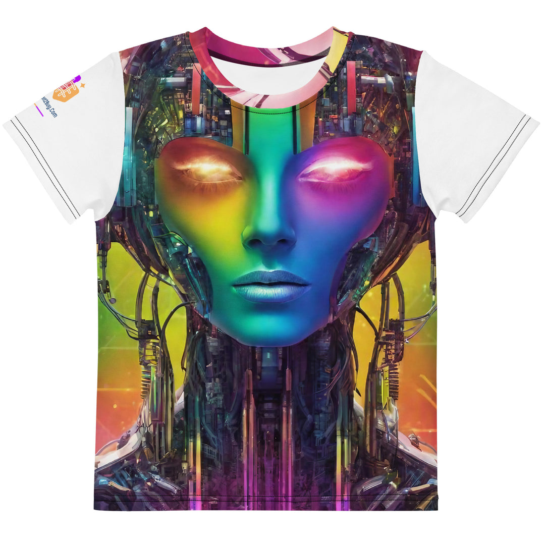 Cyberpunk Rainbow Kids Crew Neck T-Shirt, Everyday AI-Designed 192, main view
