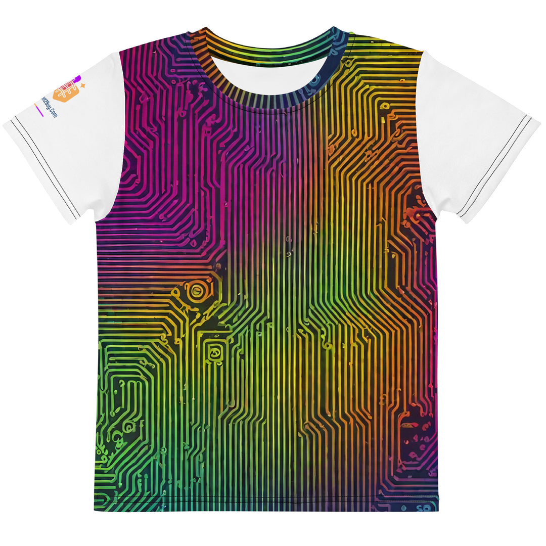 Cyberpunk Rainbow Kids Crew Neck T-Shirt, Everyday AI-Designed 197, main view