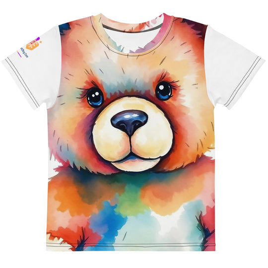 Watercolour Teddy Bear Kids Crew Neck T-Shirt, AI-Designed 198, main view