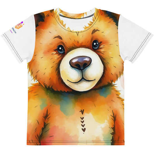 Watercolour Teddy Bear Kids Crew Neck T-Shirt, AI-Designed 199, main view
