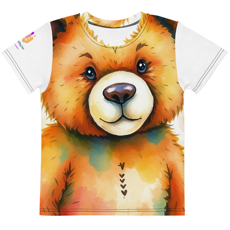 Watercolour Teddy Bear Kids Crew Neck T-Shirt, AI-Designed 199, main view