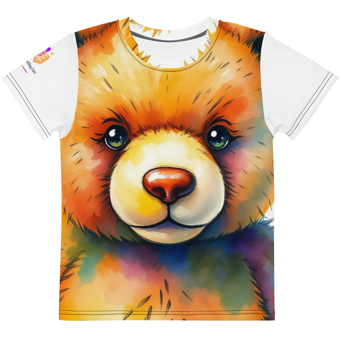 Watercolour Teddy Bear Kids Crew Neck T-Shirt, AI-Designed 211, main view