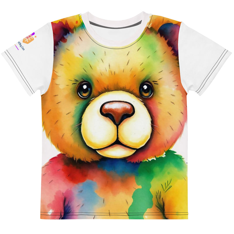 Watercolour Teddy Bear Kids Crew Neck T-Shirt, AI-Designed 214, main view