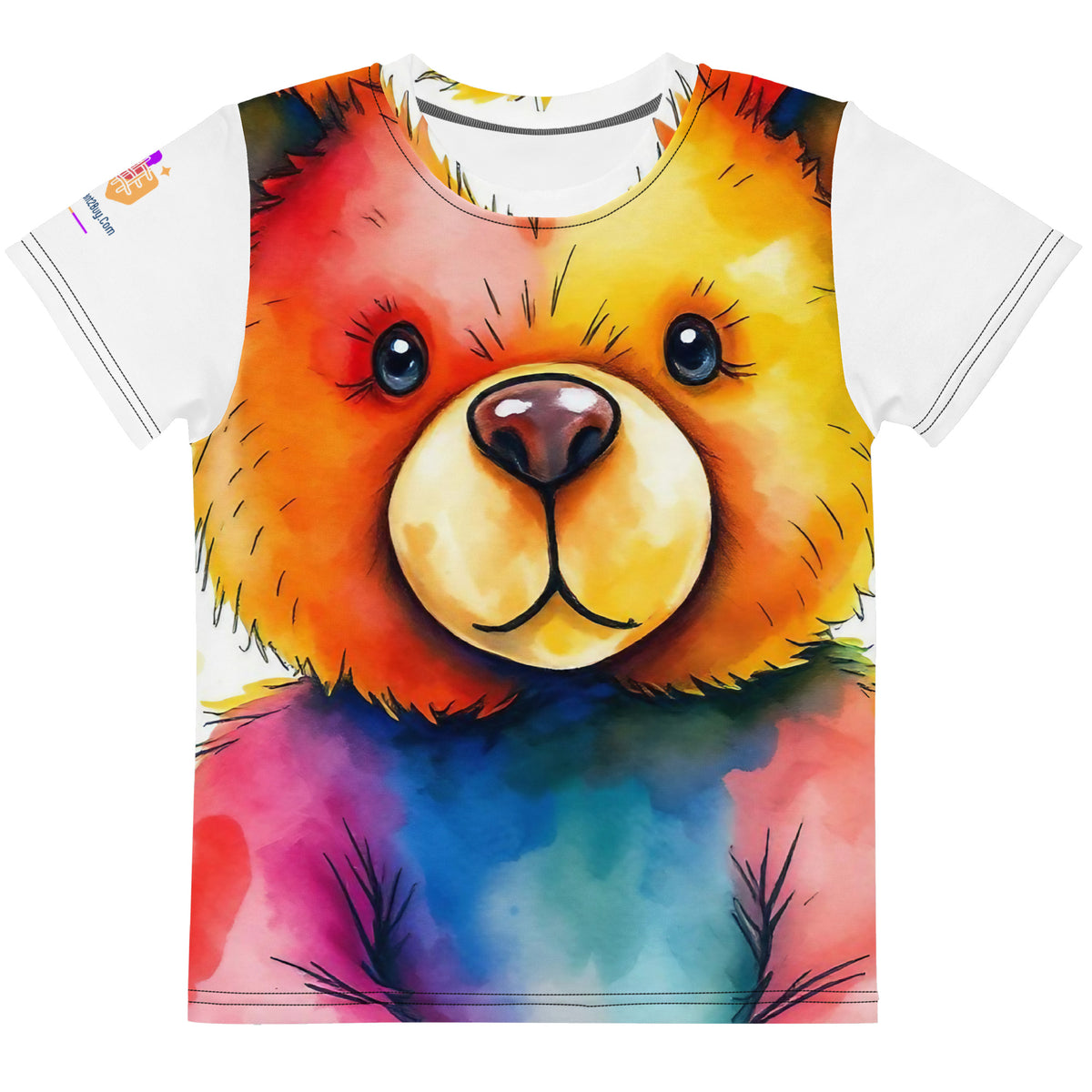 Watercolour Teddy Bear Kids Crew Neck T-Shirt, AI-Designed 215, main view