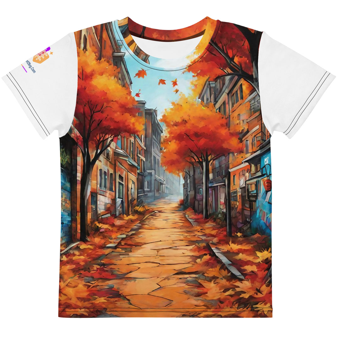 Autumn Graffiti Kids Crew Neck T-Shirt, AI-Designed 216, main view