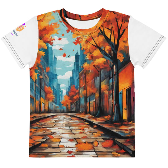 Autumn Graffiti Kids Crew Neck T-Shirt, AI-Designed 218, main view