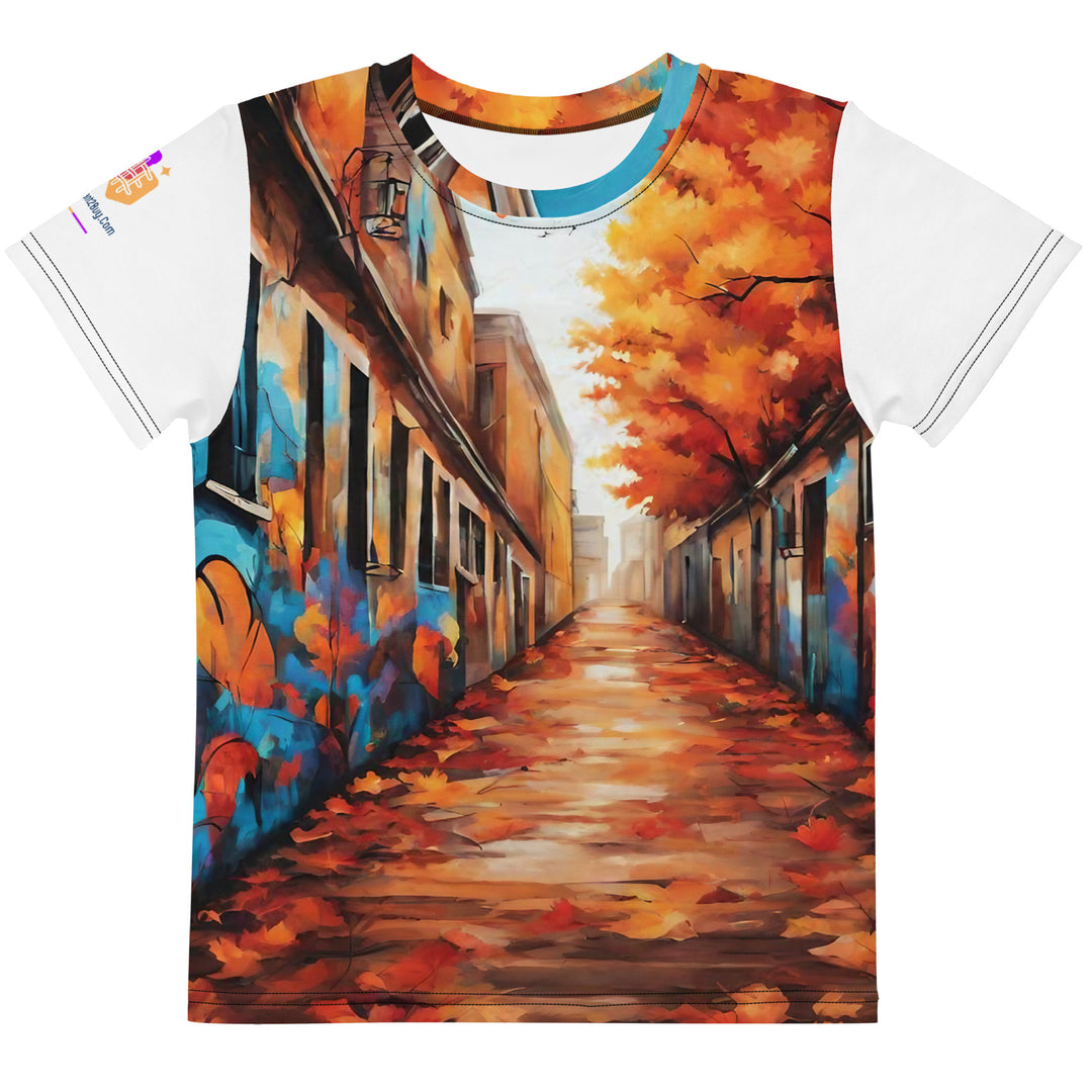 Autumn Graffiti Kids Crew Neck T-Shirt, AI-Designed 225, main view