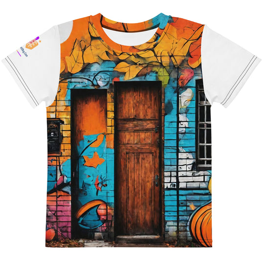 Autumn Graffiti Kids Crew Neck T-Shirt, AI-Designed 227, main view