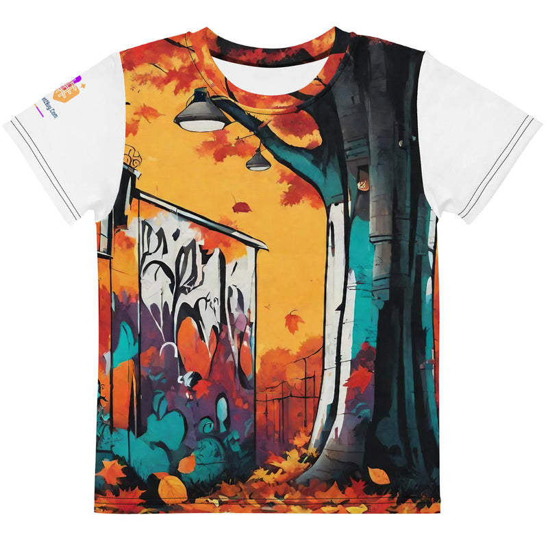 Autumn Graffiti Kids Crew Neck T-Shirt, AI-Designed 229, main view