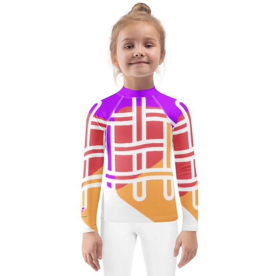 WhatUWant2Buy Kids Rash Guard — Logo UV-Protection Collection — front view showing WhatUWant2Buy logo print