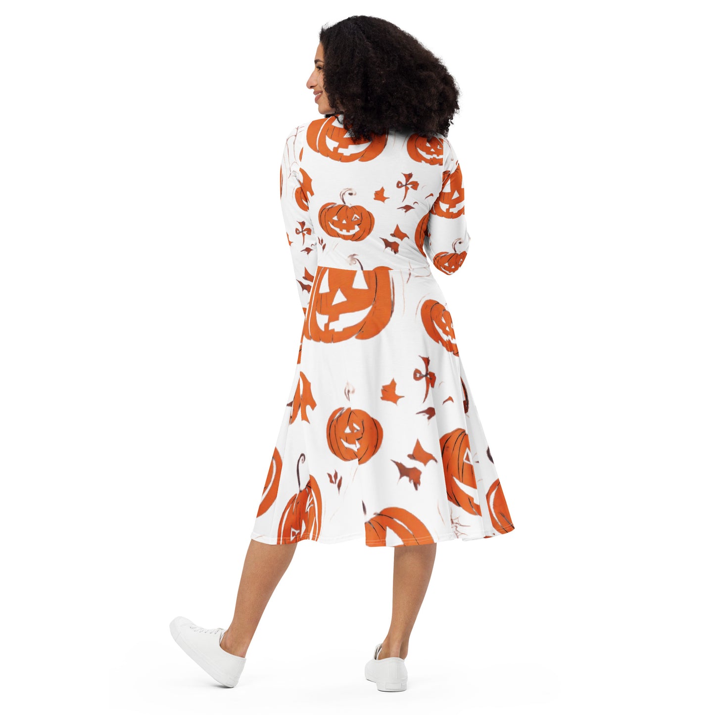 All-over print long sleeve midi dress