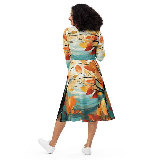 All-over print long sleeve midi dress - WhatUWant2Buy