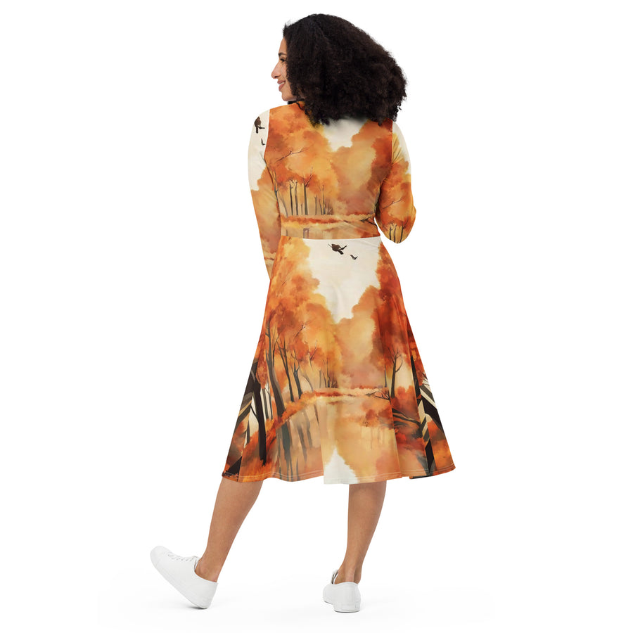 All-over print long sleeve midi dress - WhatUWant2Buy