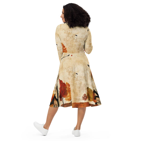 All-over print long sleeve midi dress - WhatUWant2Buy
