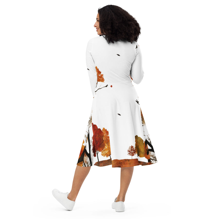 All-over print long sleeve midi dress - WhatUWant2Buy