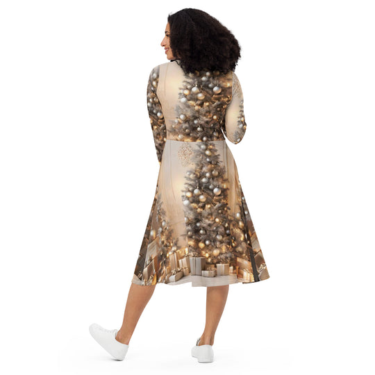 All-over print long sleeve midi dress - WhatUWant2Buy