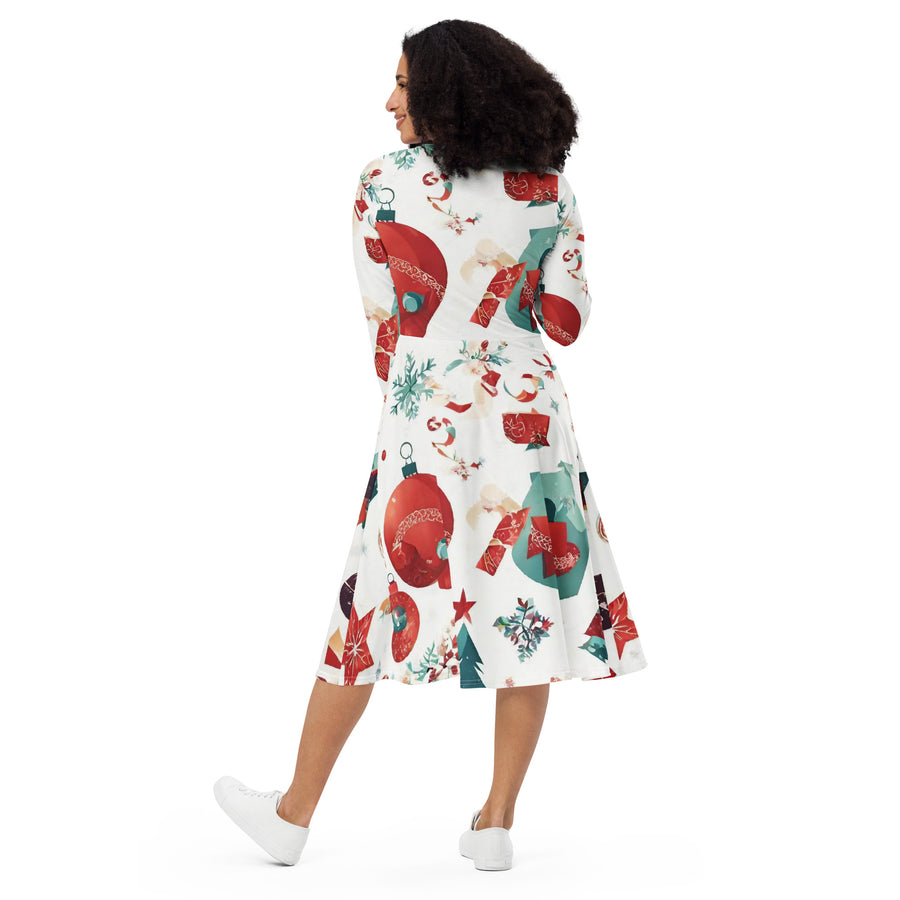 All-over print long sleeve midi dress - WhatUWant2Buy