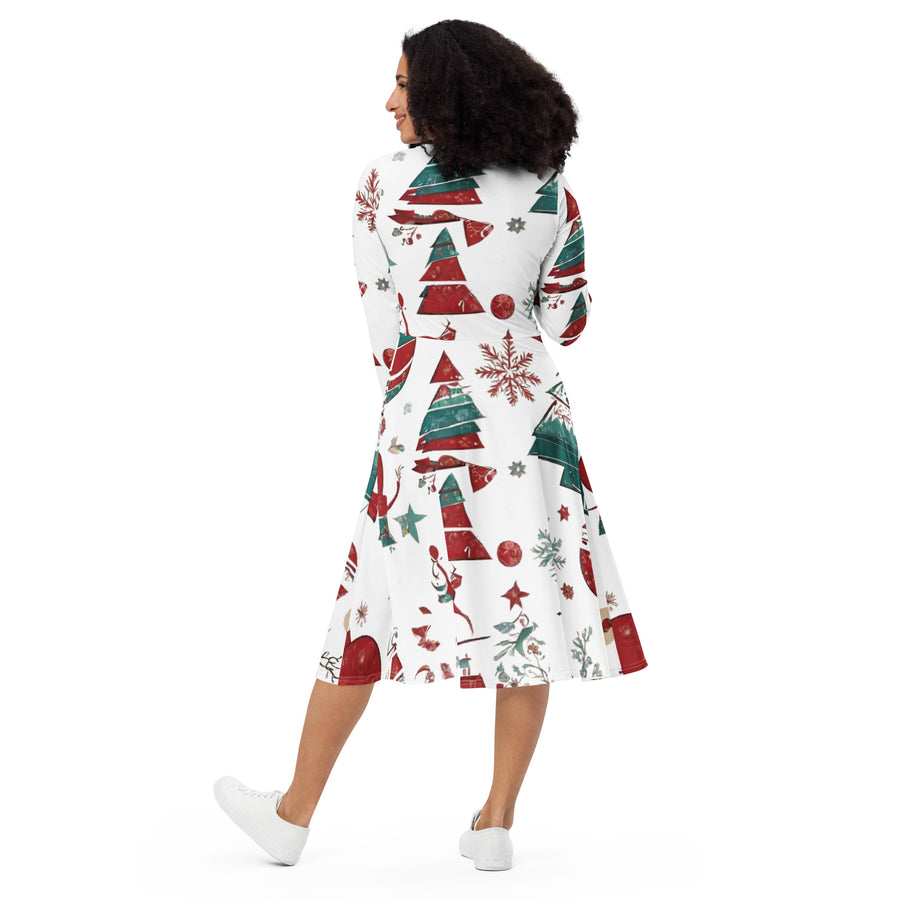 All-over print long sleeve midi dress - WhatUWant2Buy