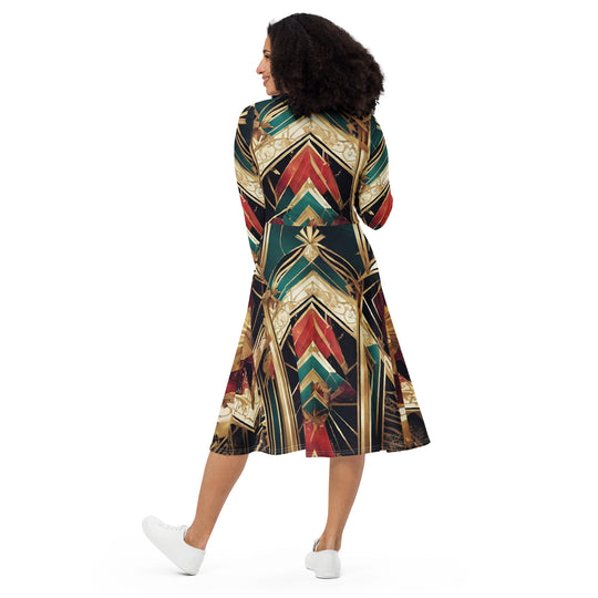 All-over print long sleeve midi dress - WhatUWant2Buy