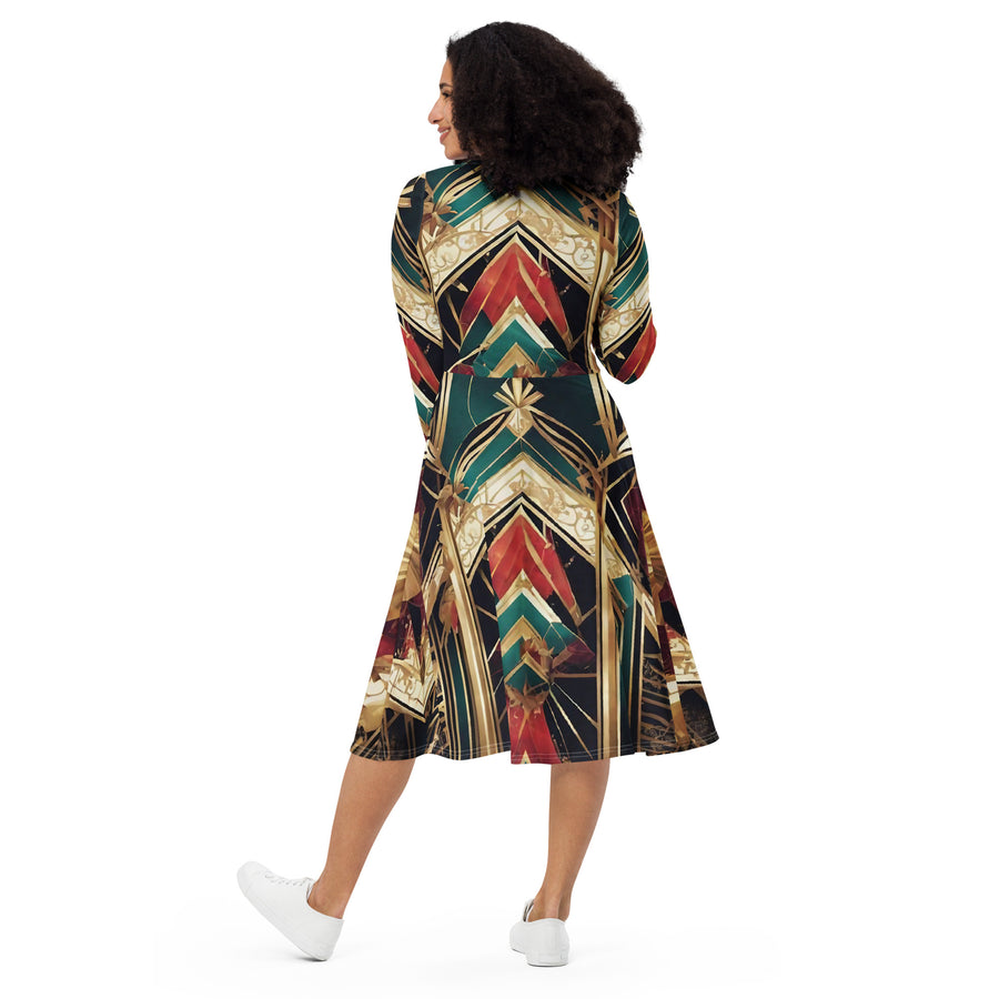 All-over print long sleeve midi dress - WhatUWant2Buy