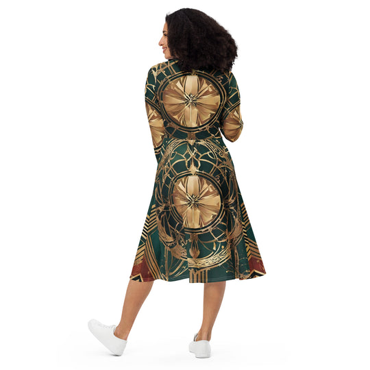 All-over print long sleeve midi dress - WhatUWant2Buy