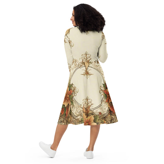 All-over print long sleeve midi dress - WhatUWant2Buy