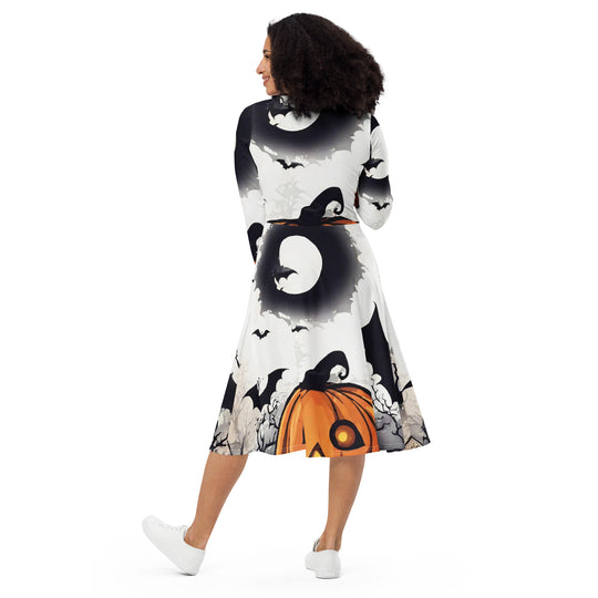 All-over print long sleeve midi dress - WhatUWant2Buy