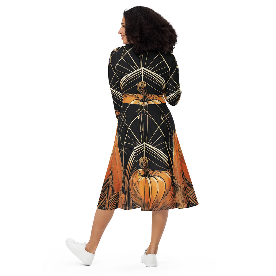 All-over print long sleeve midi dress - WhatUWant2Buy