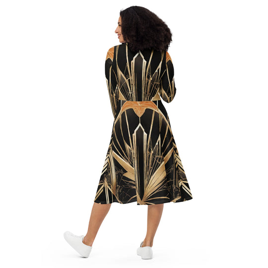 All-over print long sleeve midi dress - WhatUWant2Buy