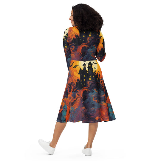 All-over print long sleeve midi dress - WhatUWant2Buy