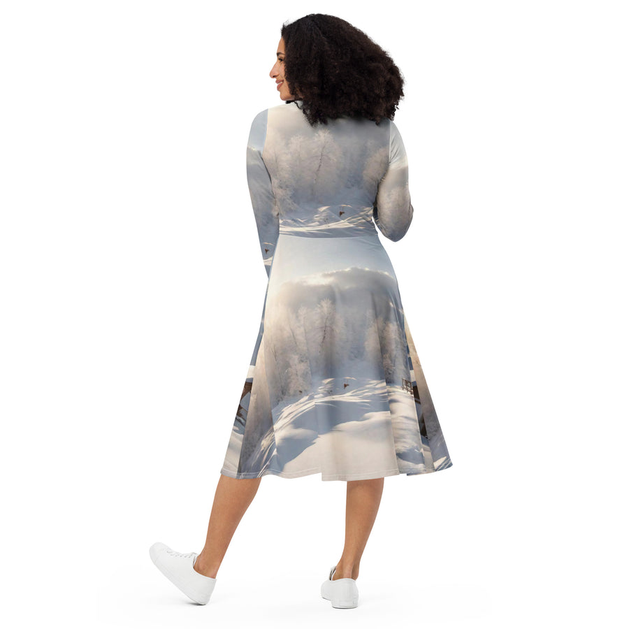 All-over print long sleeve midi dress - WhatUWant2Buy