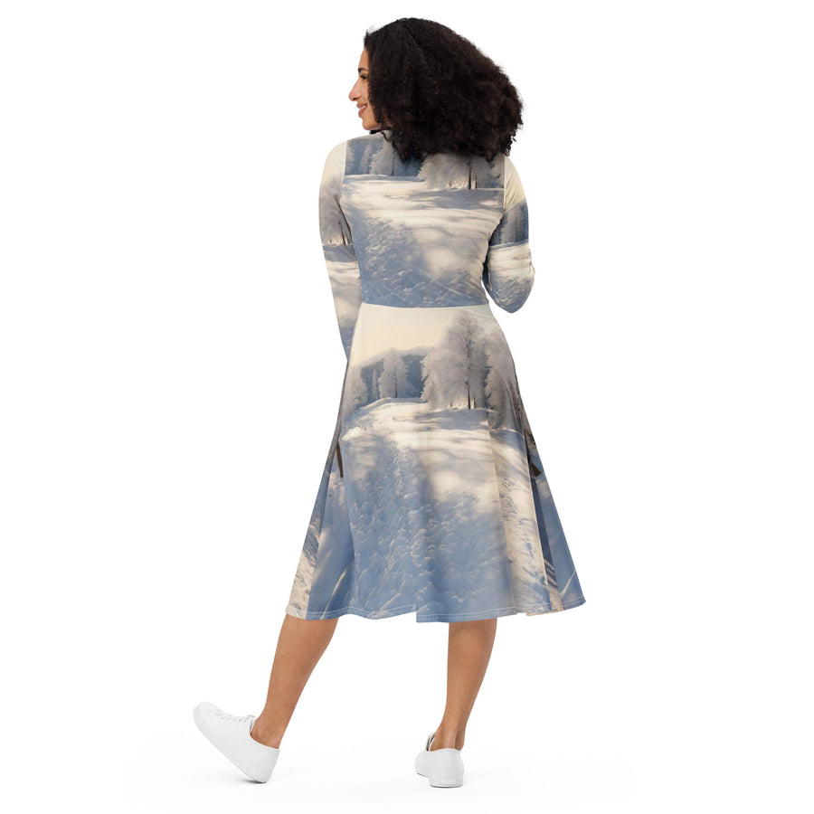 All-over print long sleeve midi dress - WhatUWant2Buy
