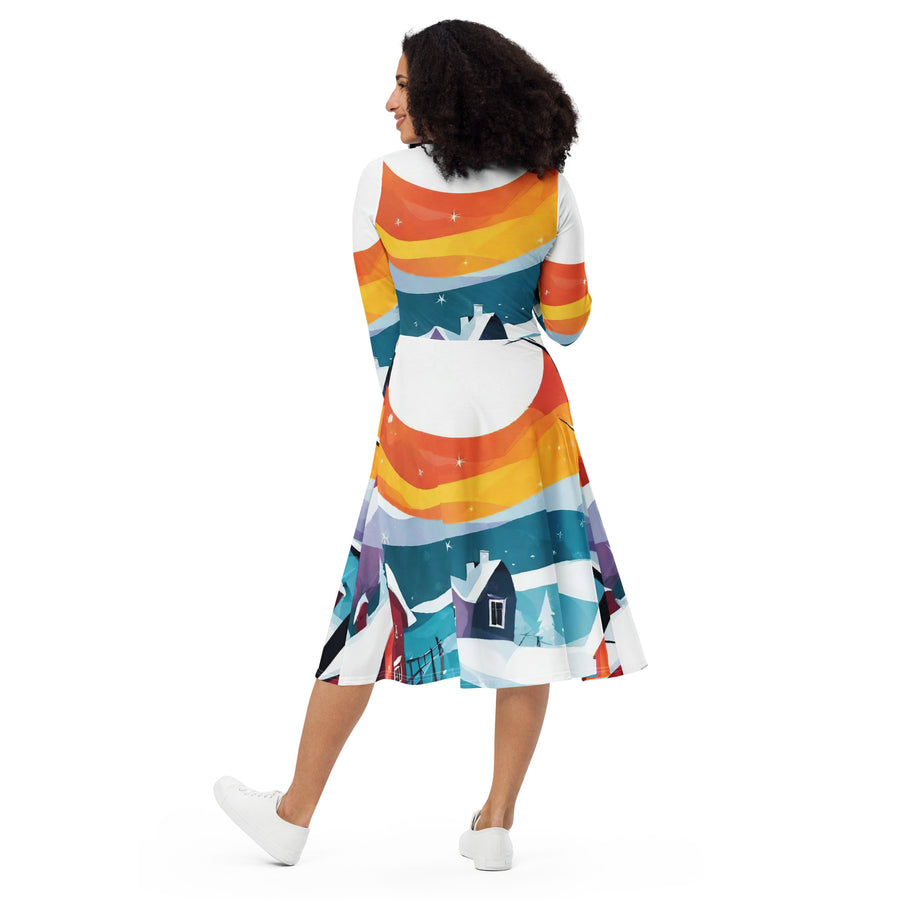 All-over print long sleeve midi dress - WhatUWant2Buy