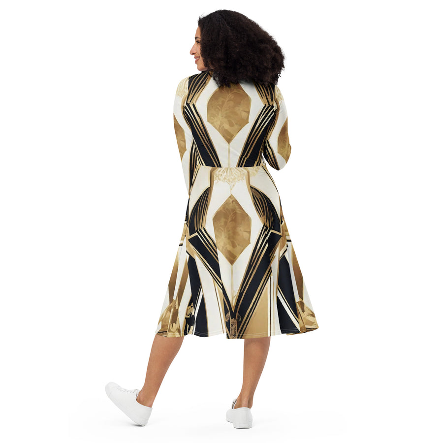 All-over print long sleeve midi dress - WhatUWant2Buy