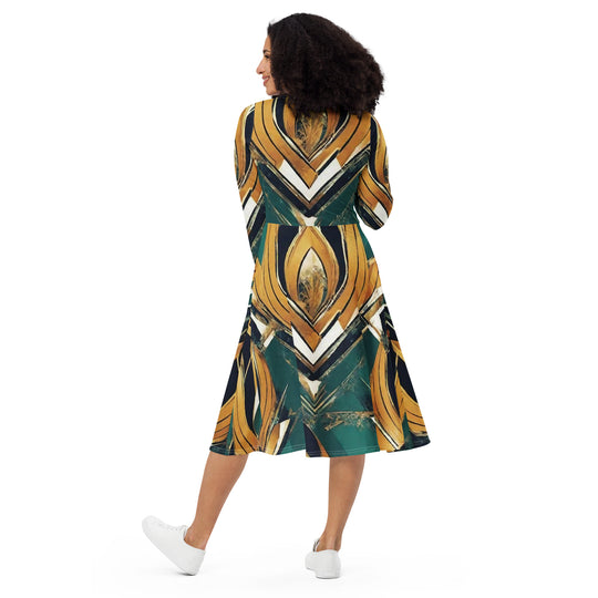 All-over print long sleeve midi dress - WhatUWant2Buy